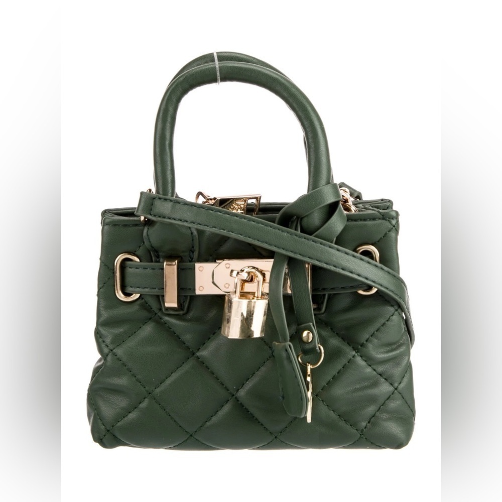 Badgely Mishka Mini Diamond Quilted Tote Color Chive Vegan Leather NWT